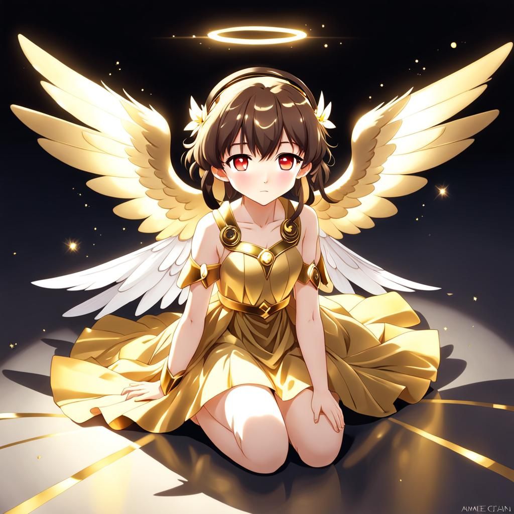 Anime Style Angel Boy with Golden Dress