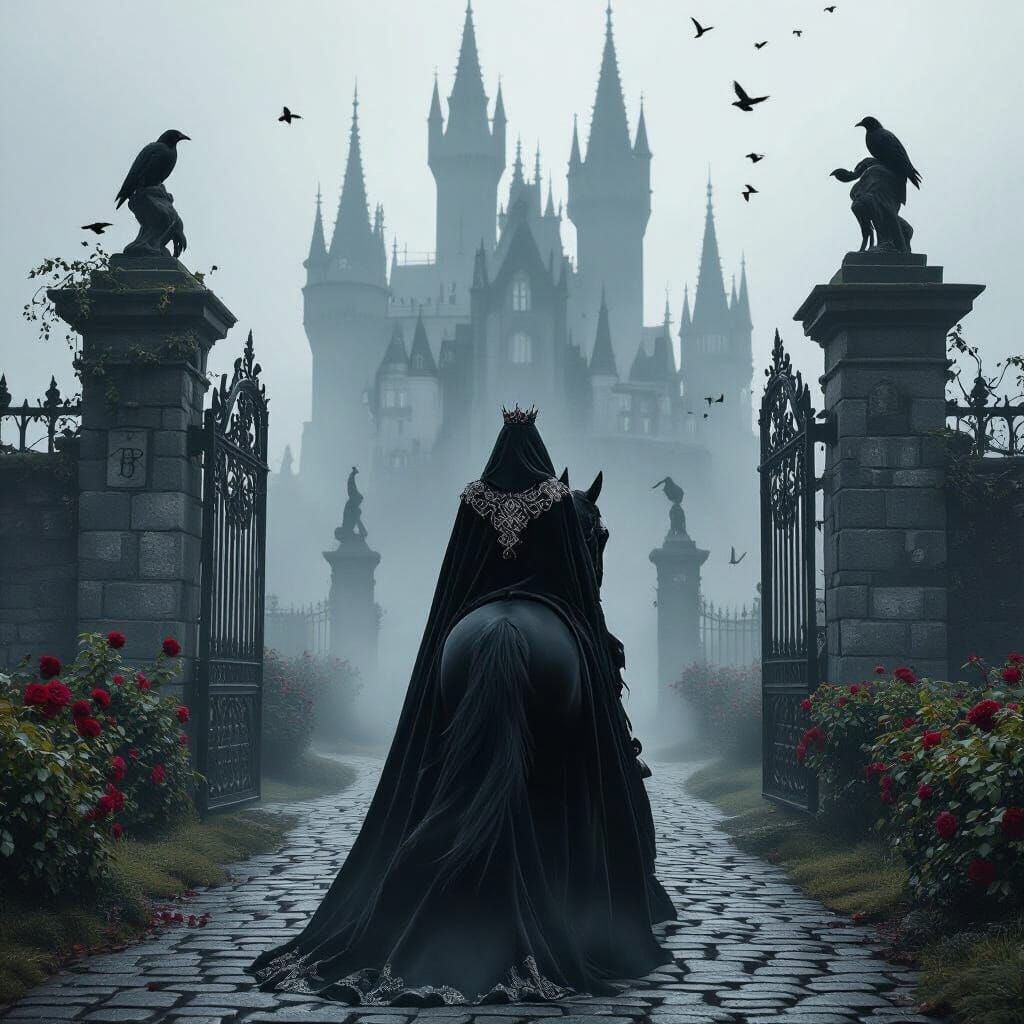 Gothic Queen Rides to Dark Castle, Digital Art