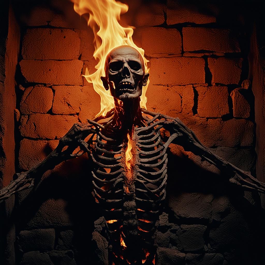 Illuminati Body in Wall of Fire: Cinematic Still