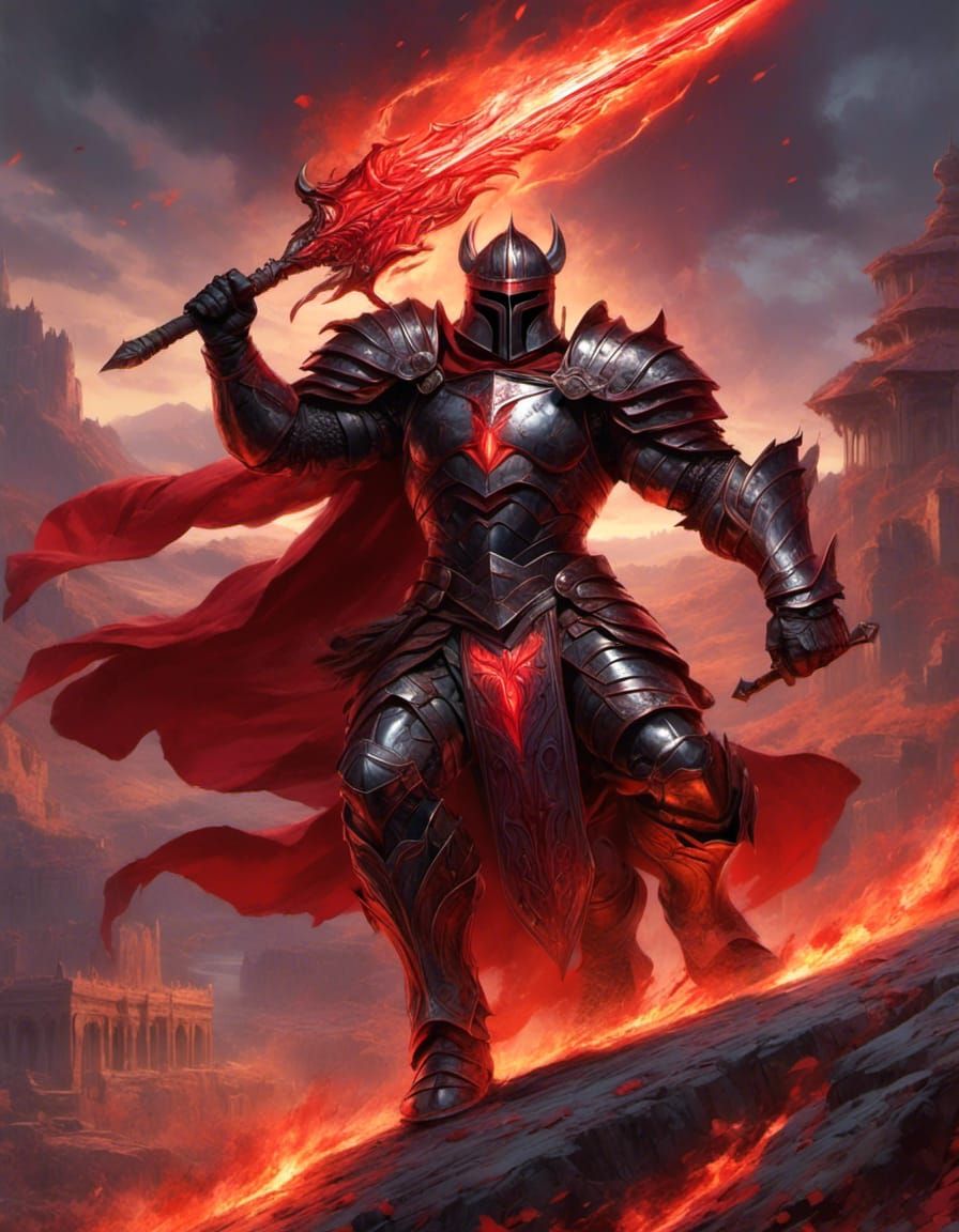 Evil Black Knight with Glowing Red Runes