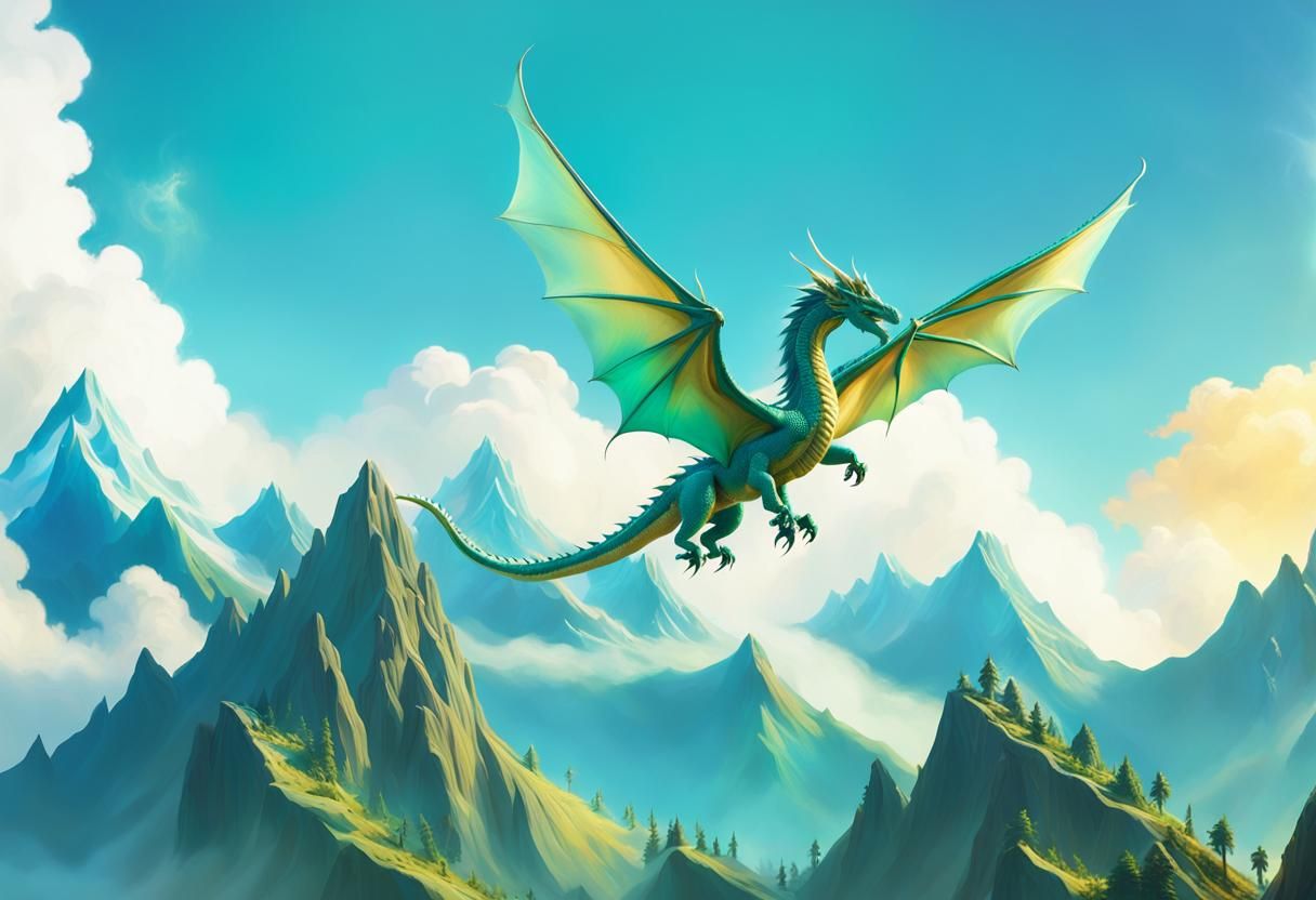 Dragon Soaring Through Iridescent Clouds: Fantasy Concept Ar...