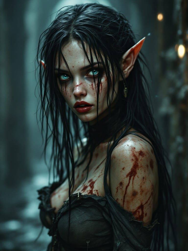 Grotesque Zombie Elf in Dark Dystopian Landscape