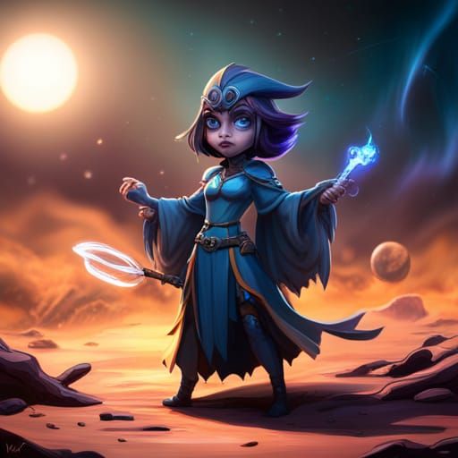 Goth Witch Raven Space Explorer: Detailed Digital Art