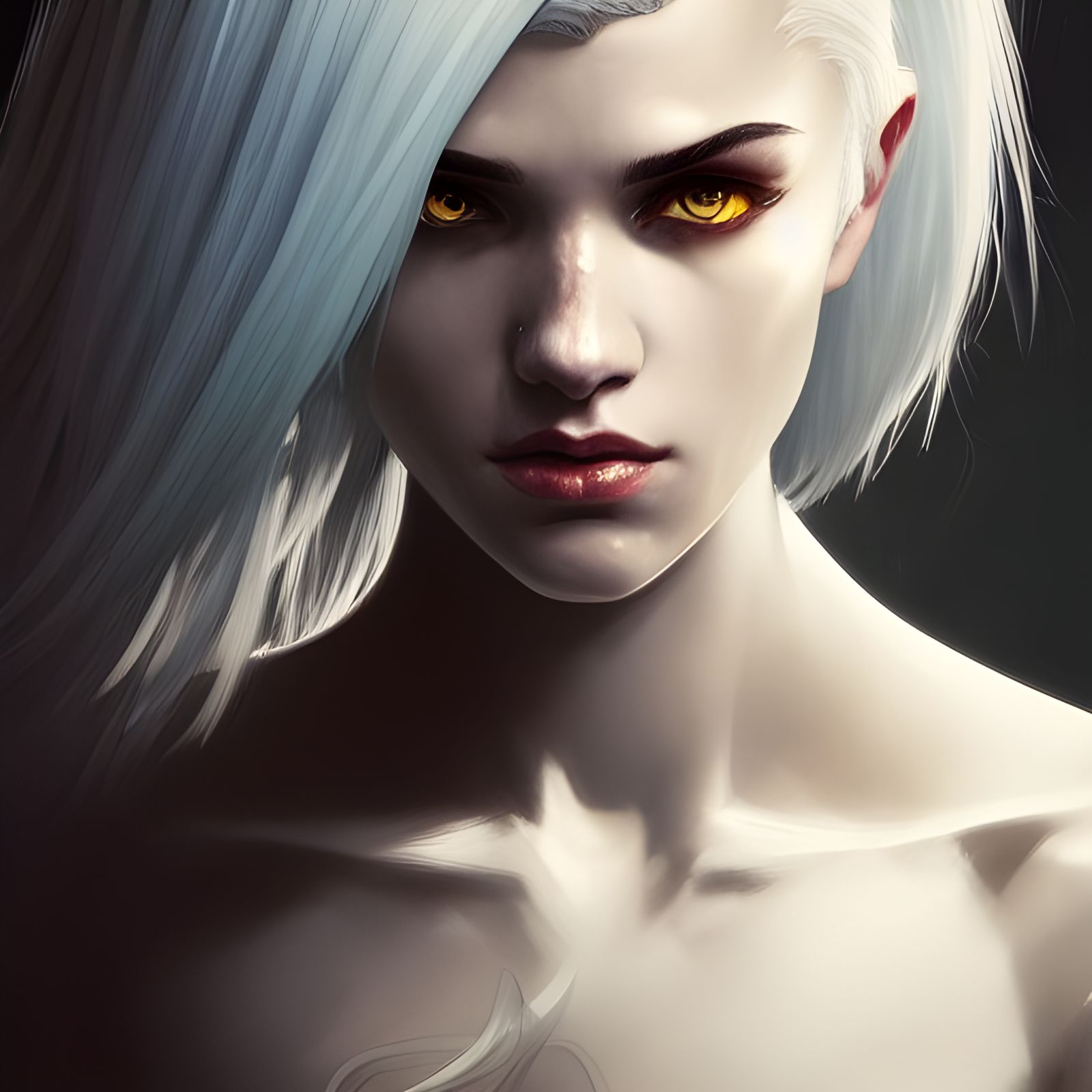 White-Haired Girl Portrait in Artstation Style