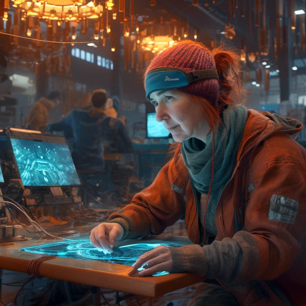 Girl Creating AI Art in Hyperdetailed Style