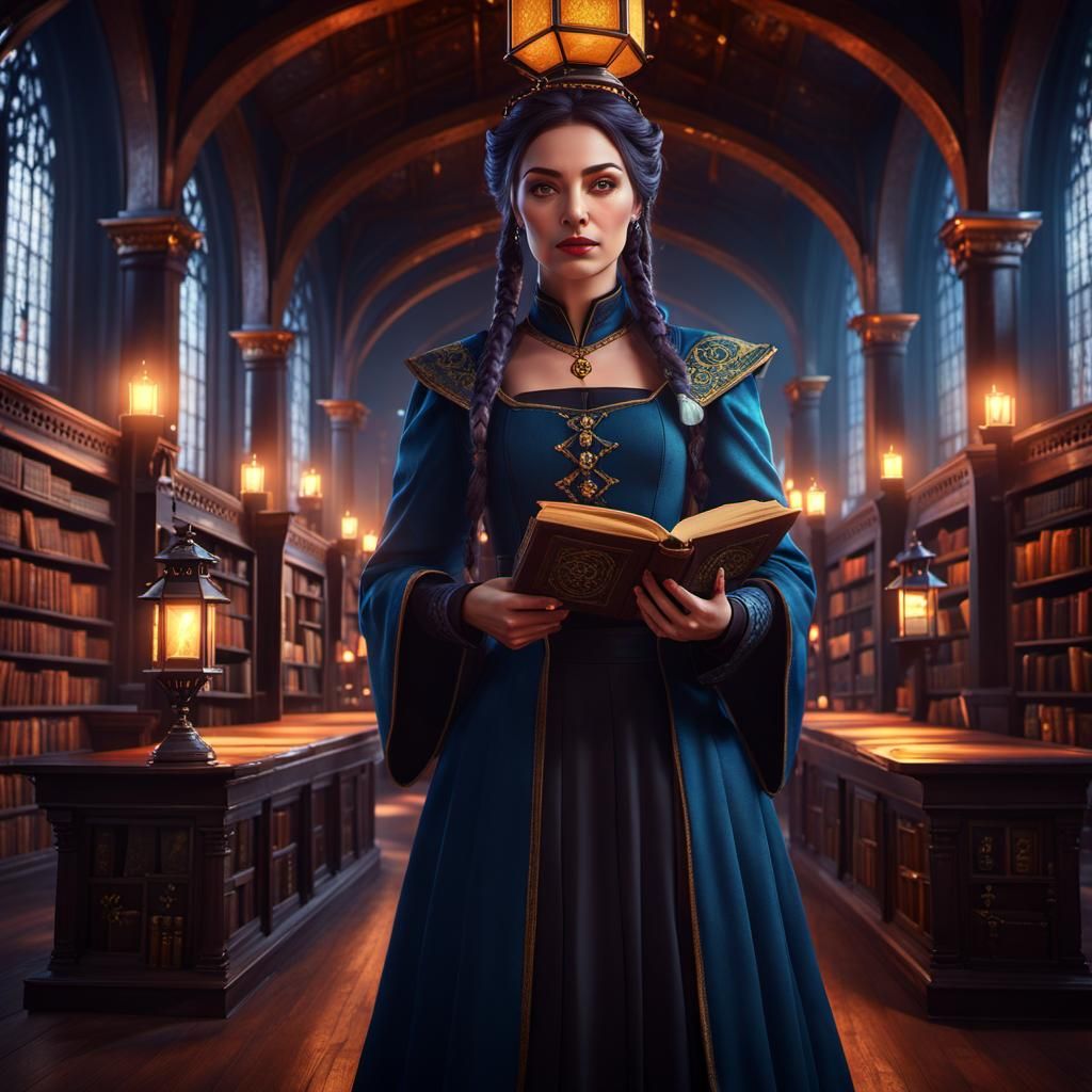 Medieval Chibi Scholar in Library Concept Art