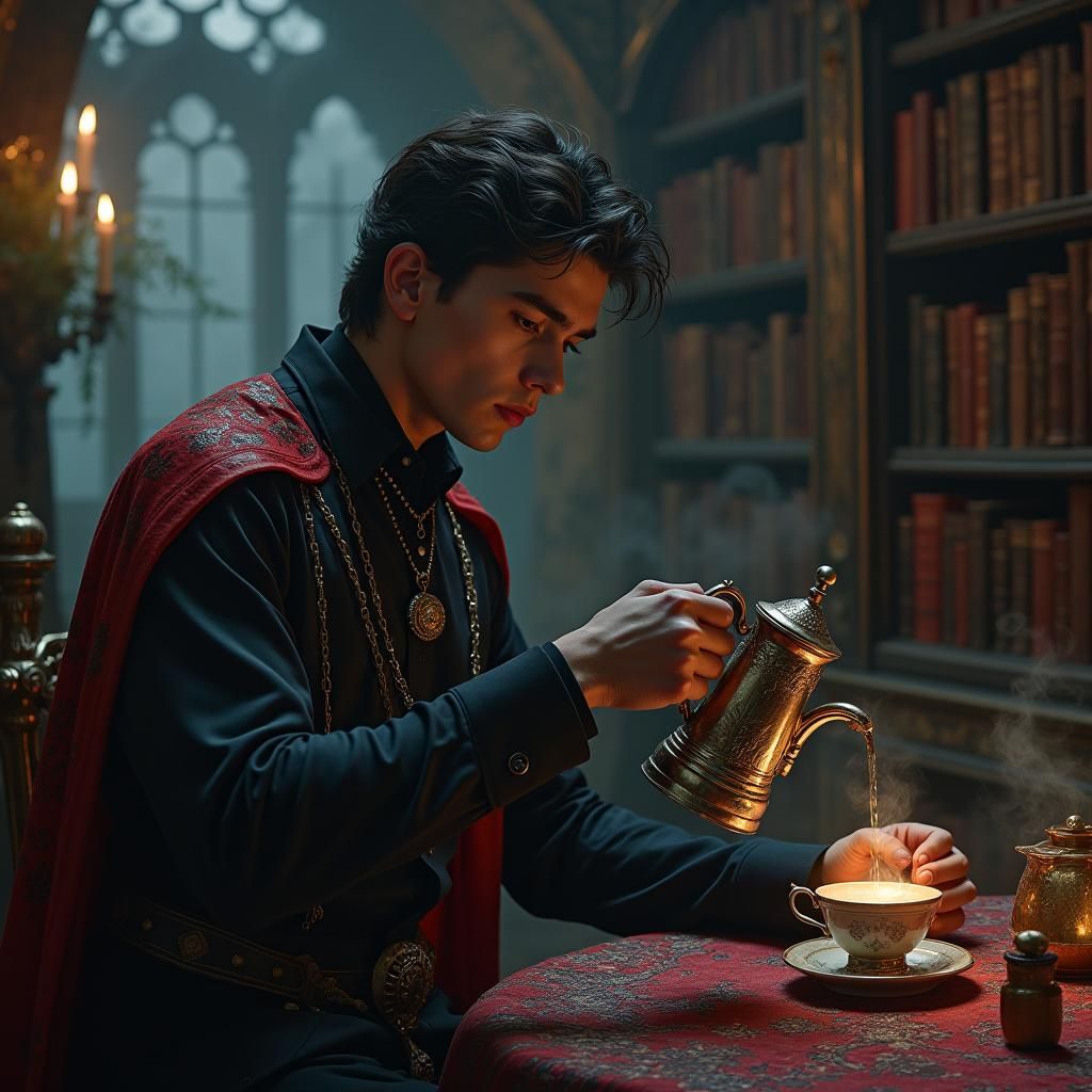 Warlock Communes with Patron in Mystical Art Nouveau Style