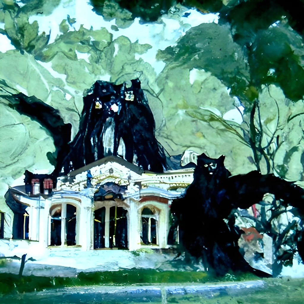 Black Cat Mansion: Supernatural Horror Painting