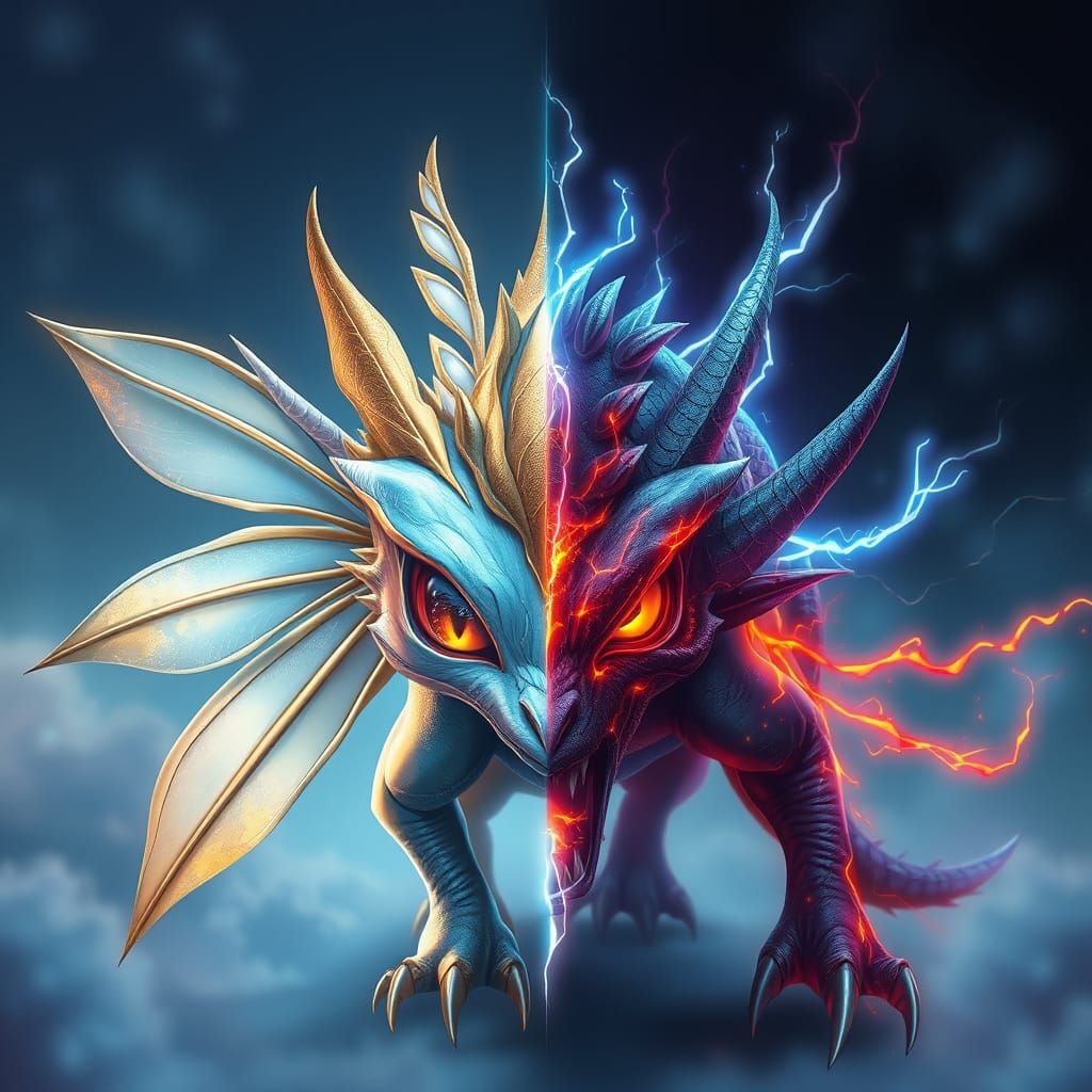 Harmonious Split Creature in Mystical Digital Art