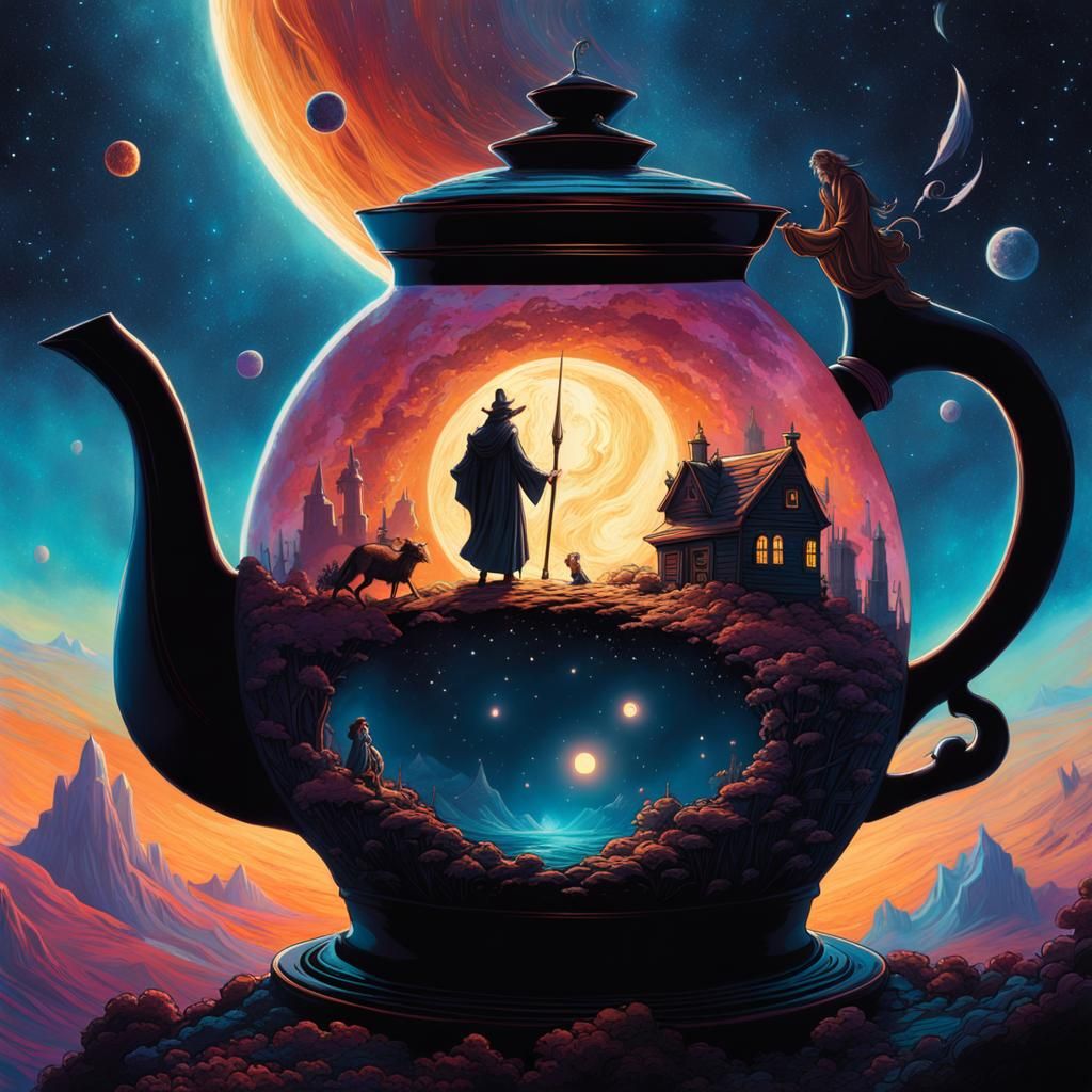 Father Time in Cosmic Teapot: Detailed Matte Painting