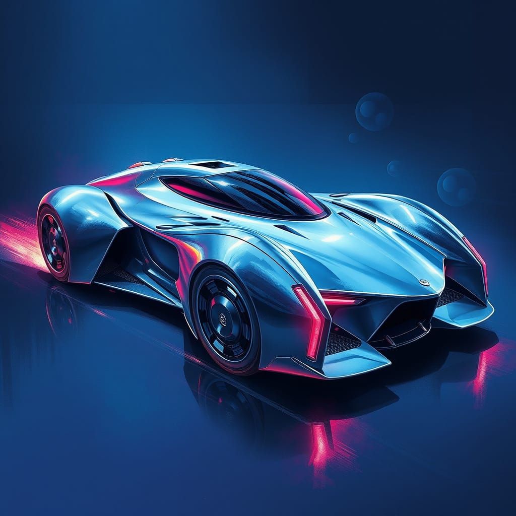 Sleek, High-Tech Moonstone Metallic Vehicle in Retro-Futuris...