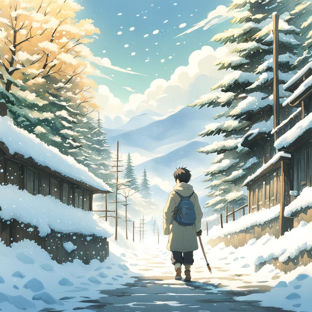 Boy Playing in Snow: Anime Key Visual