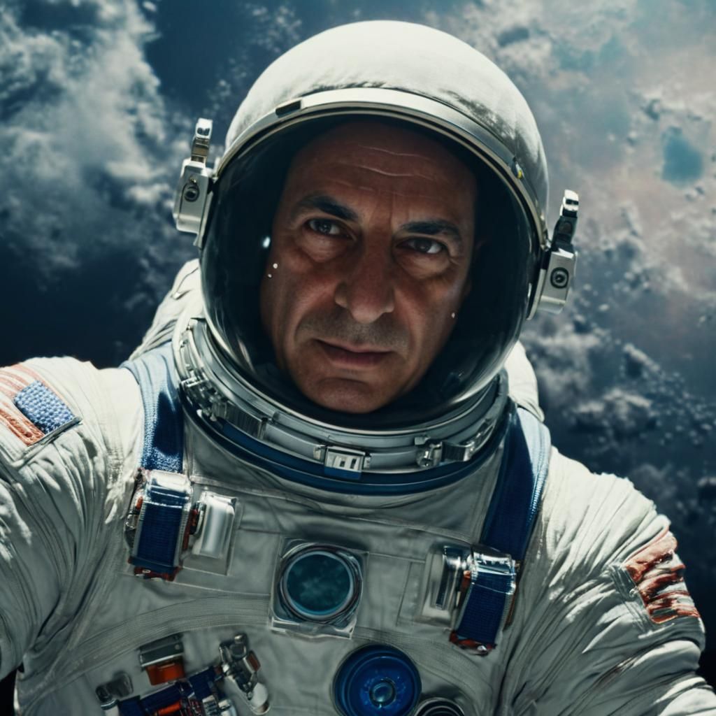 Astronaut Portrait in Space, Hyperrealistic Movie Still