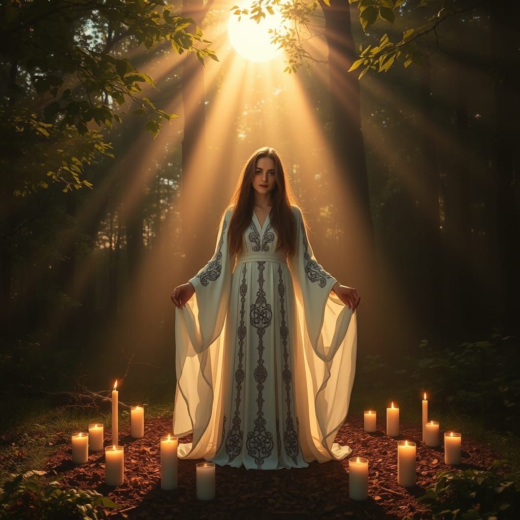 Pagan Priestess in Enchanted Forest Glade