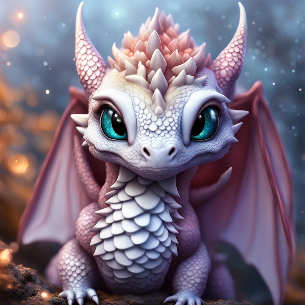 Hatchling Dragon Chibi on Mystical Moon in 3D