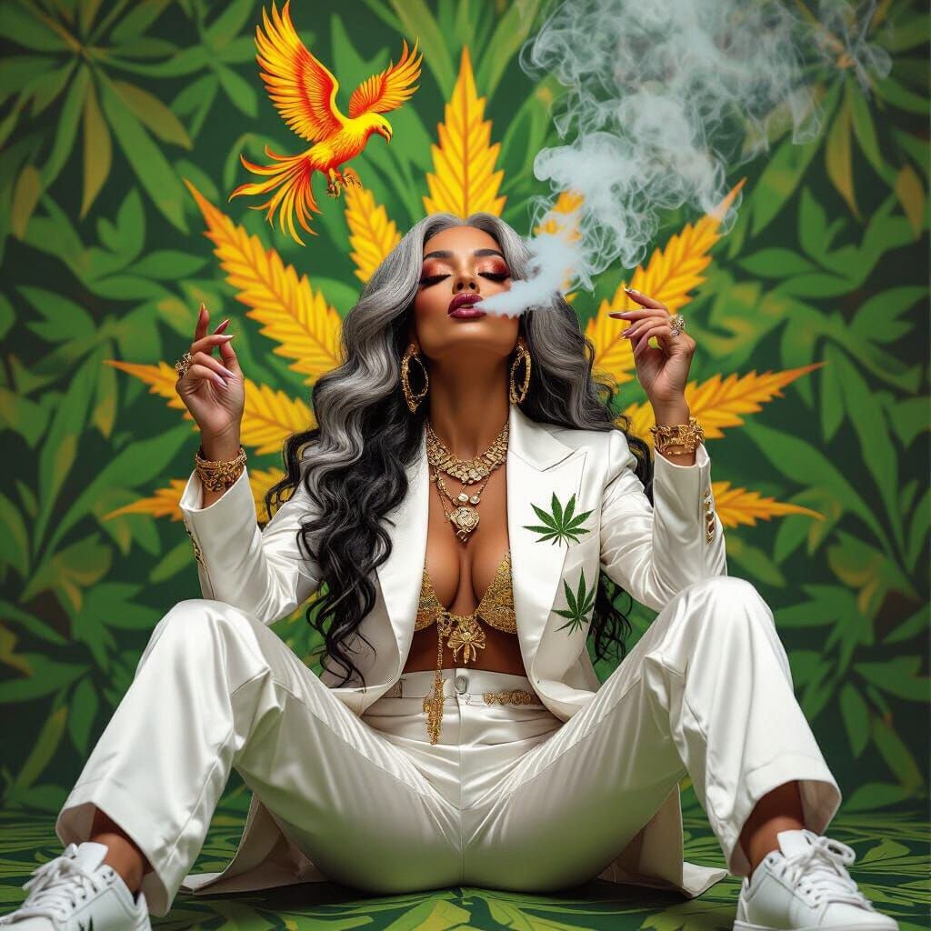 Psychedelic Phoenix Smoke Art in Peter Max Style