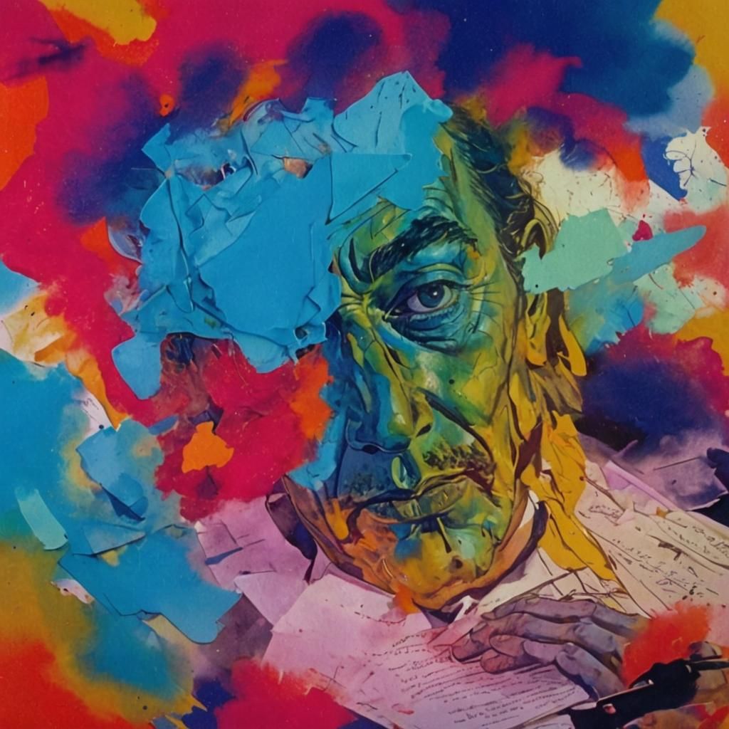 Surrealist Image of a Stressed Writer at Work