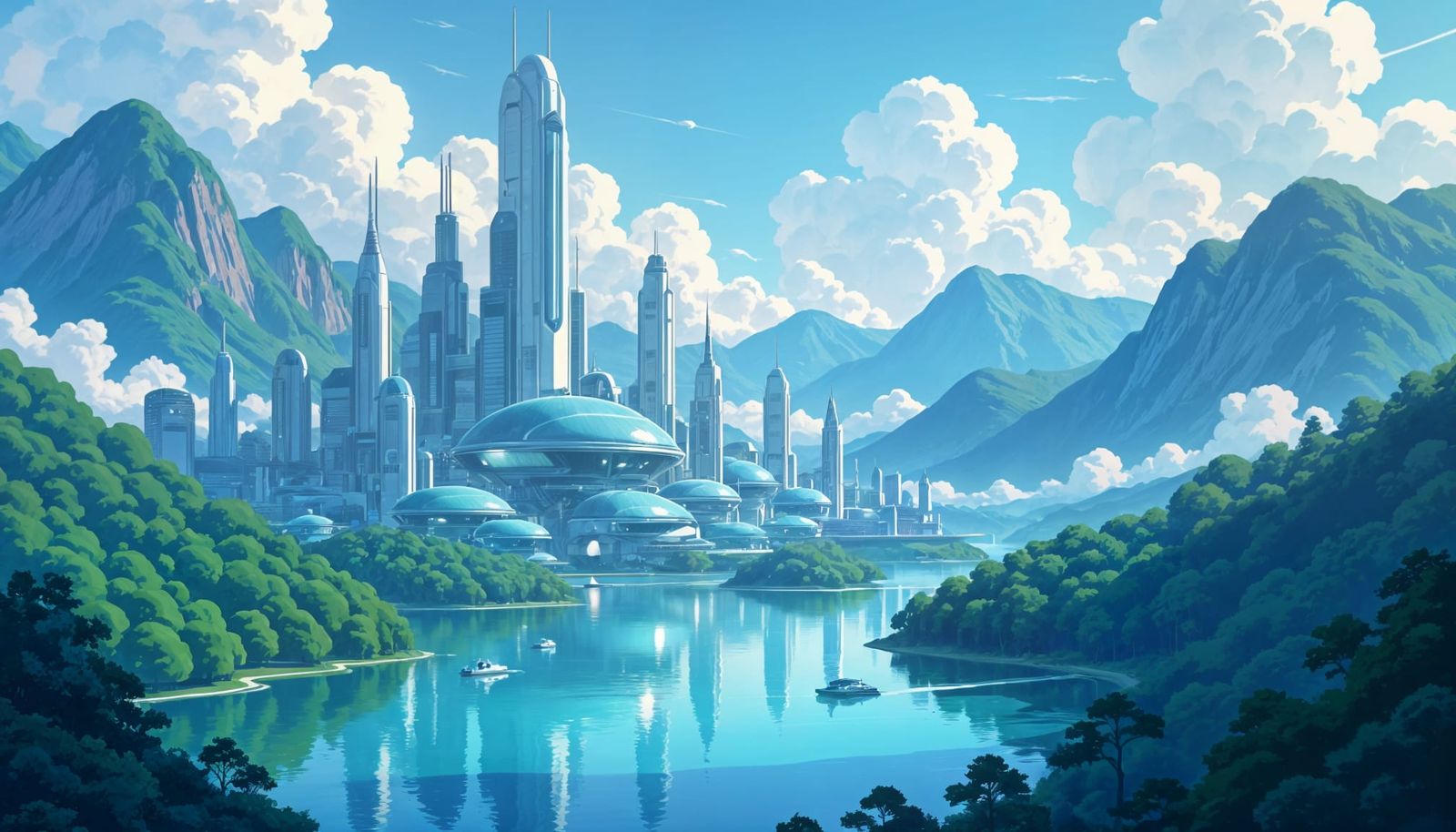Vibrant Alien City in Japanese Cartoon Style