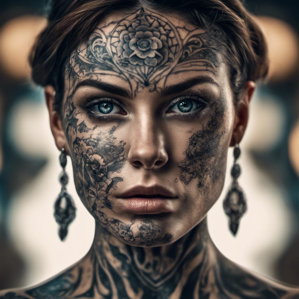 Tattooed Woman Portrait in Hyperrealistic Style