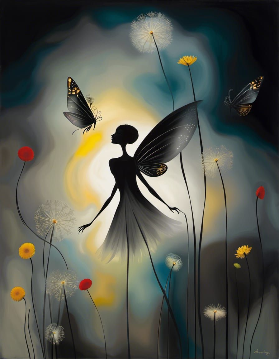 Fairies in Dandelion Dreamscape: Surreal Abstract Art