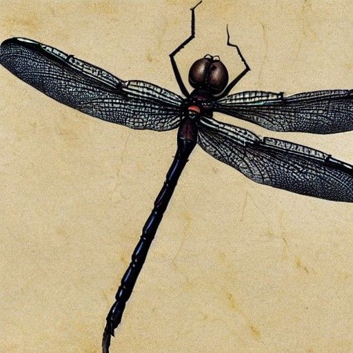 Dragonfly Sketch in Da Vinci Style, Hyperrealistic Rendering