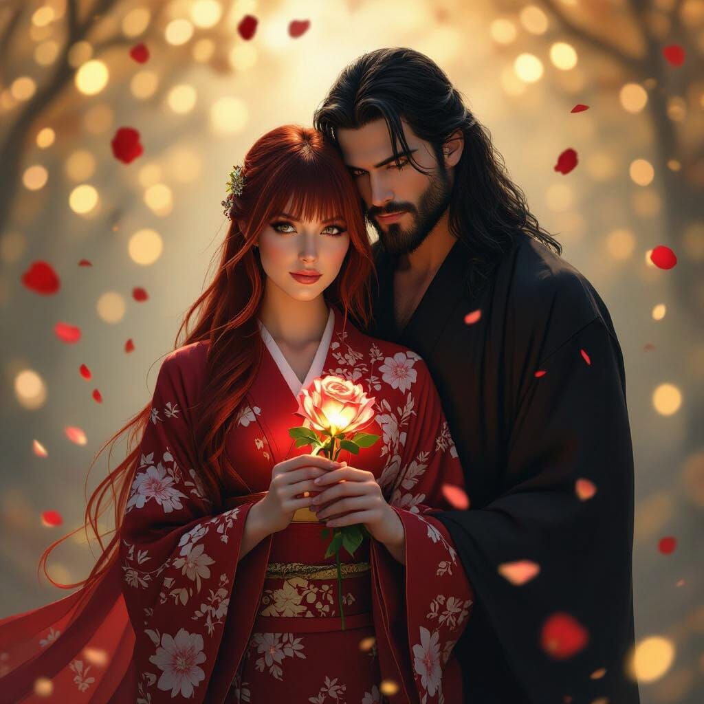 Ethereal Portrait of Couple with Rose in Dreamy Style