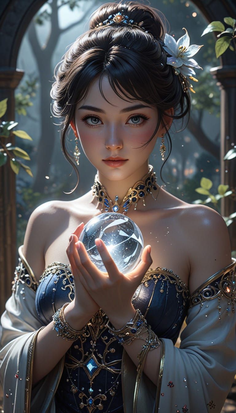 Ethereal Goddess Cradles Crystal Apple