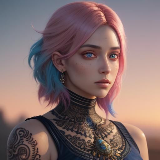 Woman with Henna Tattoos in Photorealistic Style