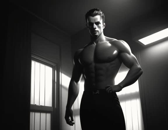 1940s Man in Undershirt, Film Noir Style