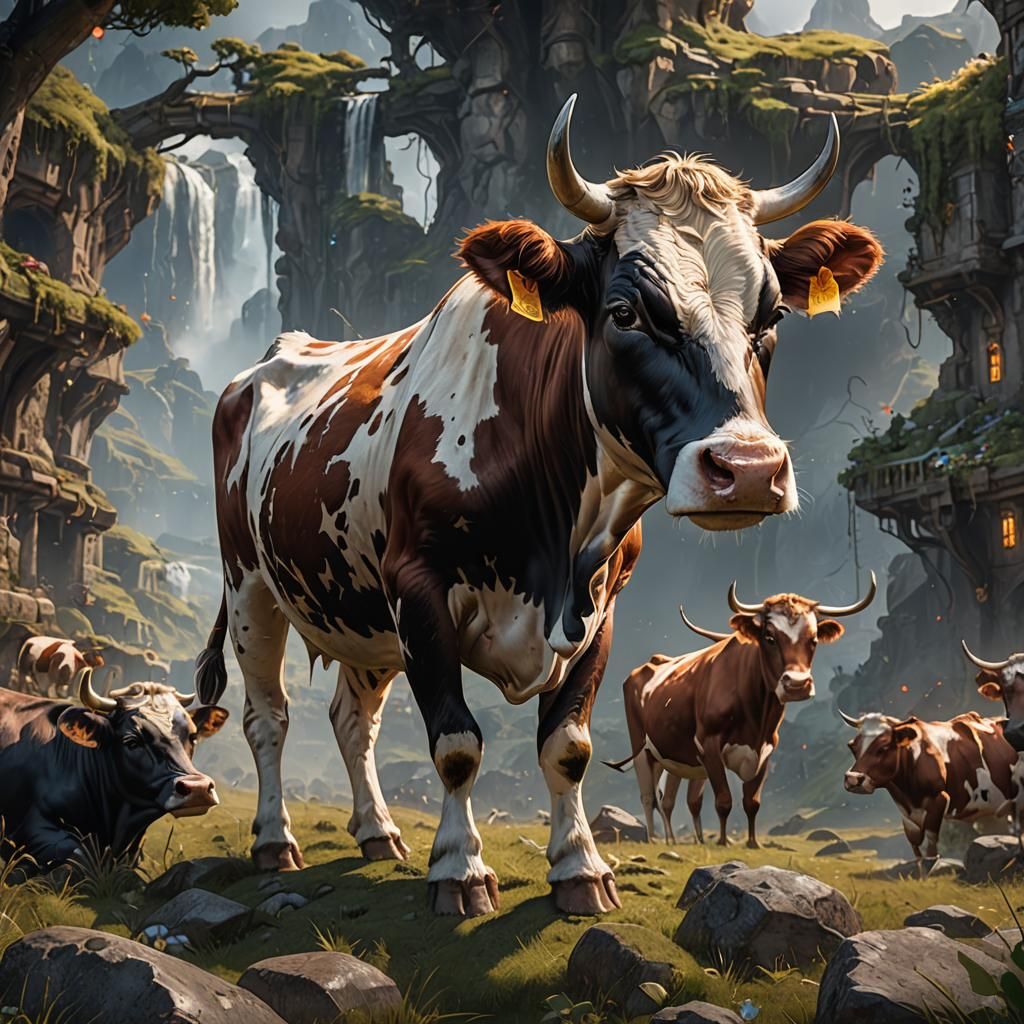 Fantastical Cow in Detailed Matte Painting