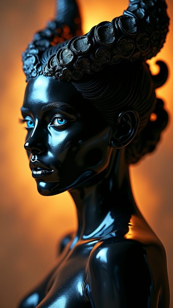Obsidian Woman with Blue Eyes Sculpture