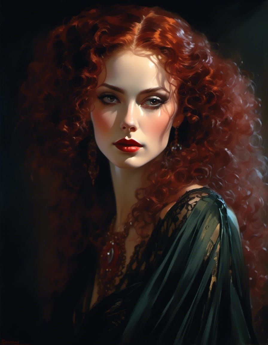 Vampiress in Black Sci-Fi Gown, Gothic Masterpiece