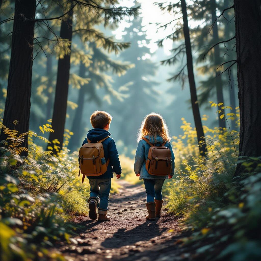 Whimsical Storybook Adventure in a Detailed Forest