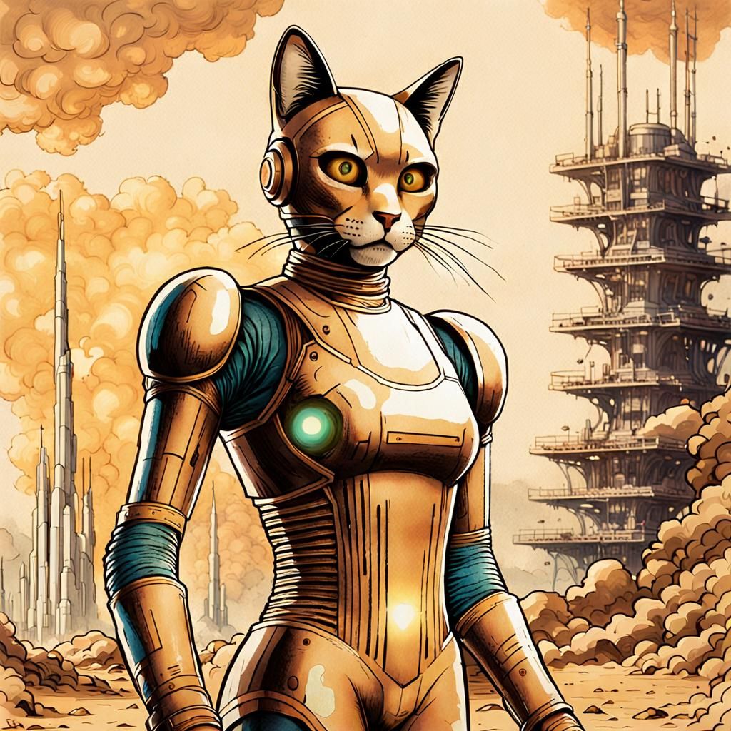 Retro Sci-Fi Catwoman Portrait in 1980s Style