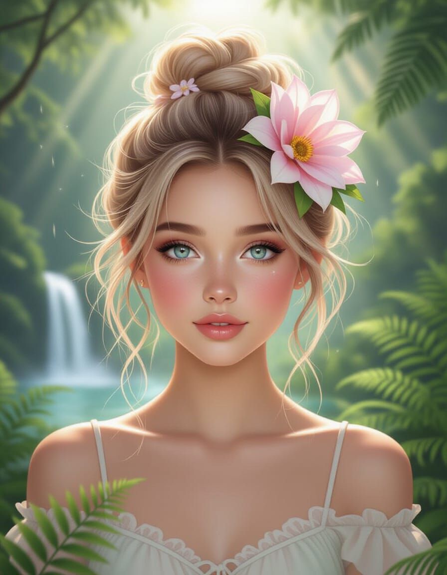 Ethereal Digital Portrait of a Woman in a Lush Rainforest