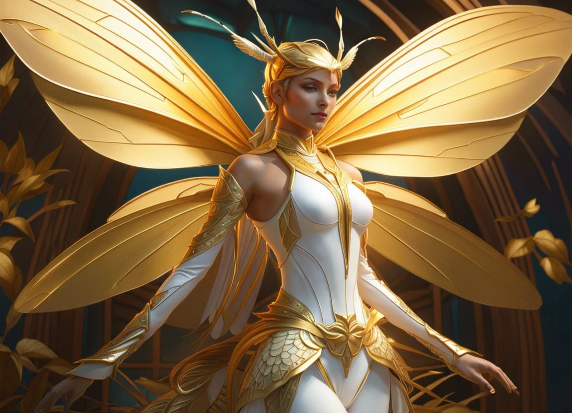 Golden Dragonfly Fantasy Art in 8K Resolution