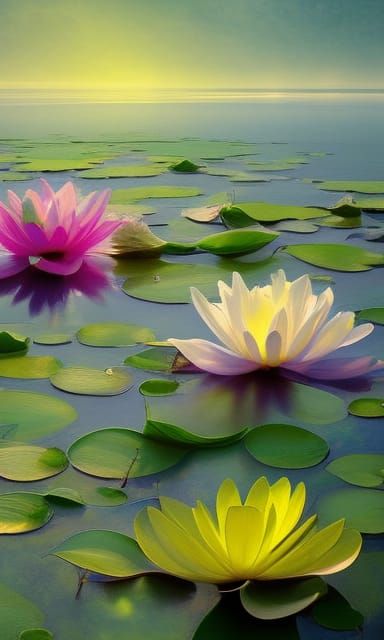 Ethereal Lotus Flowers in a Dreamscape Painting