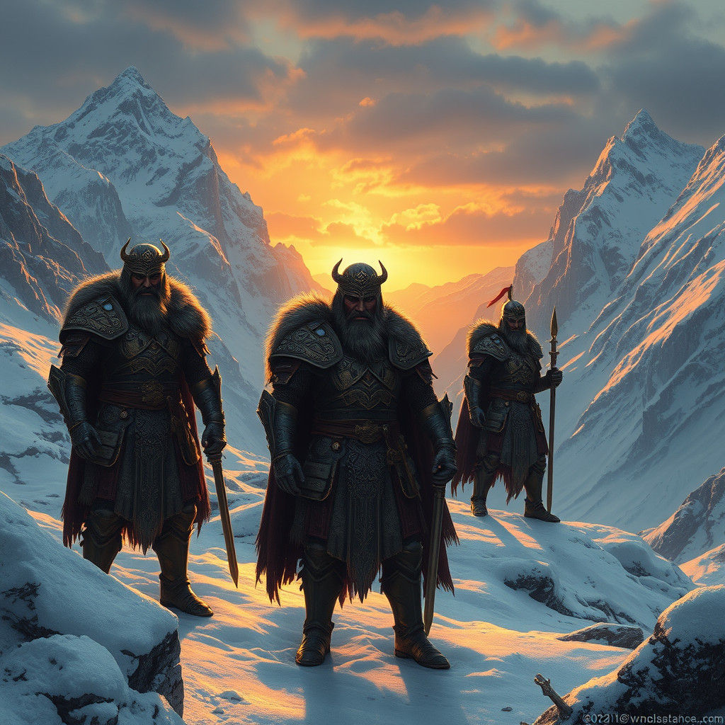 Battle-Worn Warriors in a Dark Fantasy Landscape
