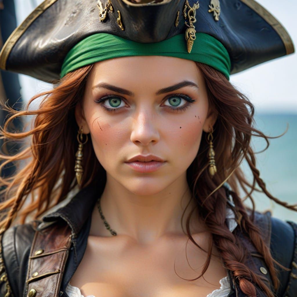Voluptuous Pirate Woman Amidst Epic Battle