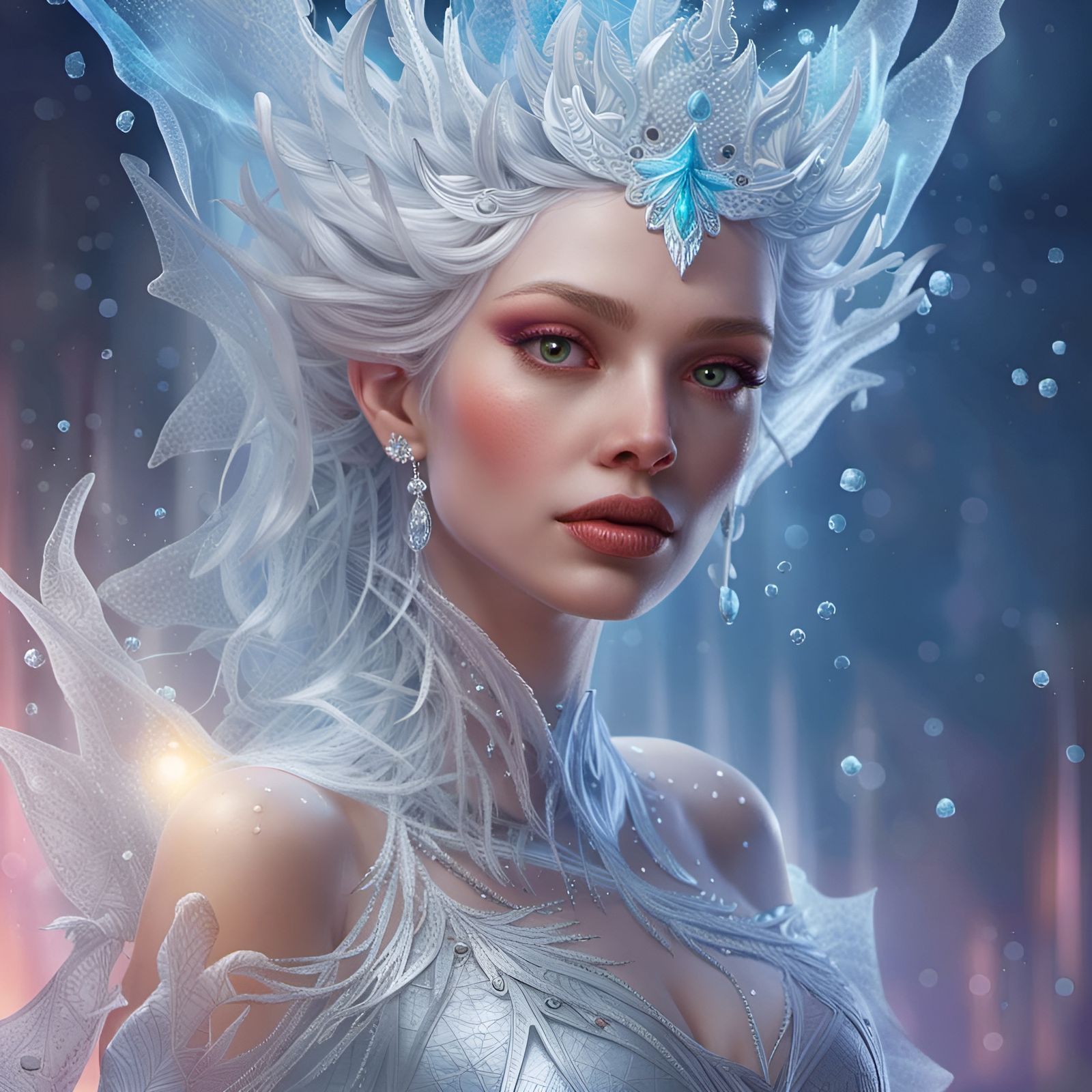 Delicate Ice Witch Princess in Hyperrealistic Splash Art