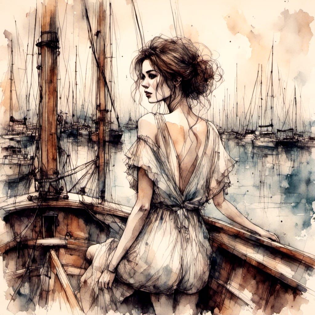 Woman on Sailboat with Turquoise Sea