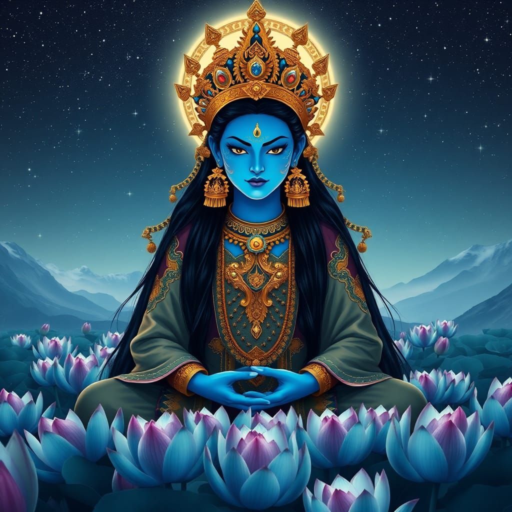 Blue Tara Portrait in Art Nouveau Style