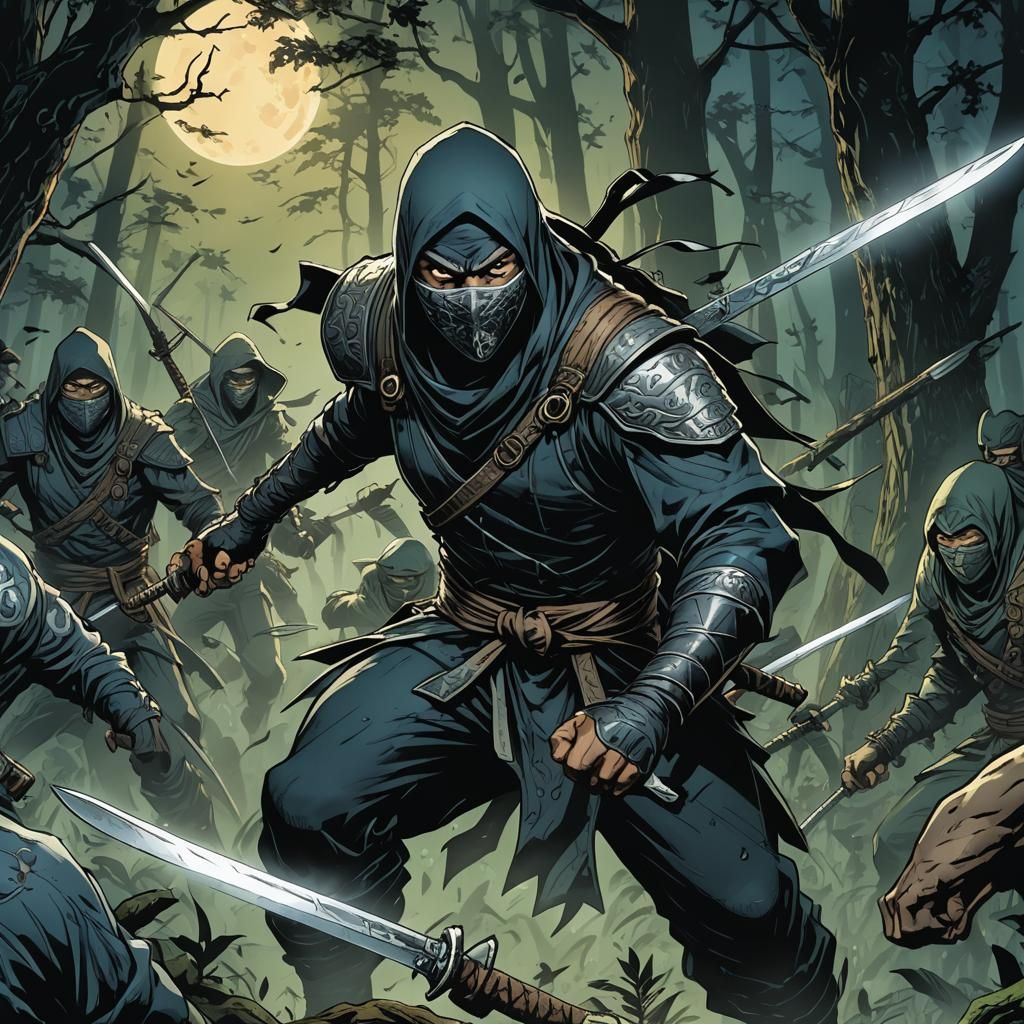Ninja Standoff in Dark Forest, Digital Comic Art