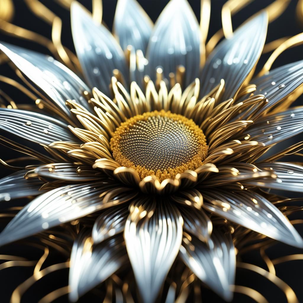 Gold and Silver Sunflower with Microchip Patterns
