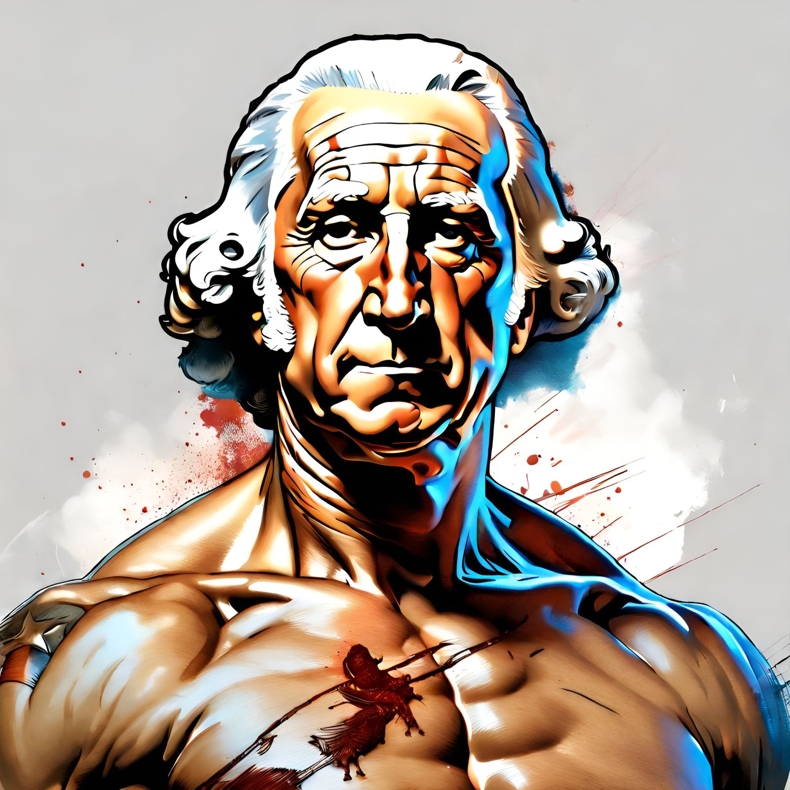 Muscular George Washington Portrait, Hyperrealistic Digital ...