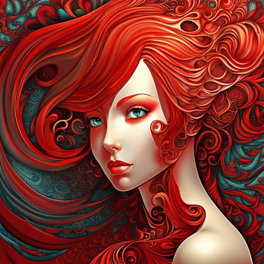 Stunning Redhead with Abstract Fractal Design