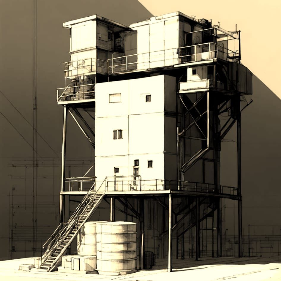 Industrial Machines in Blueprint Style