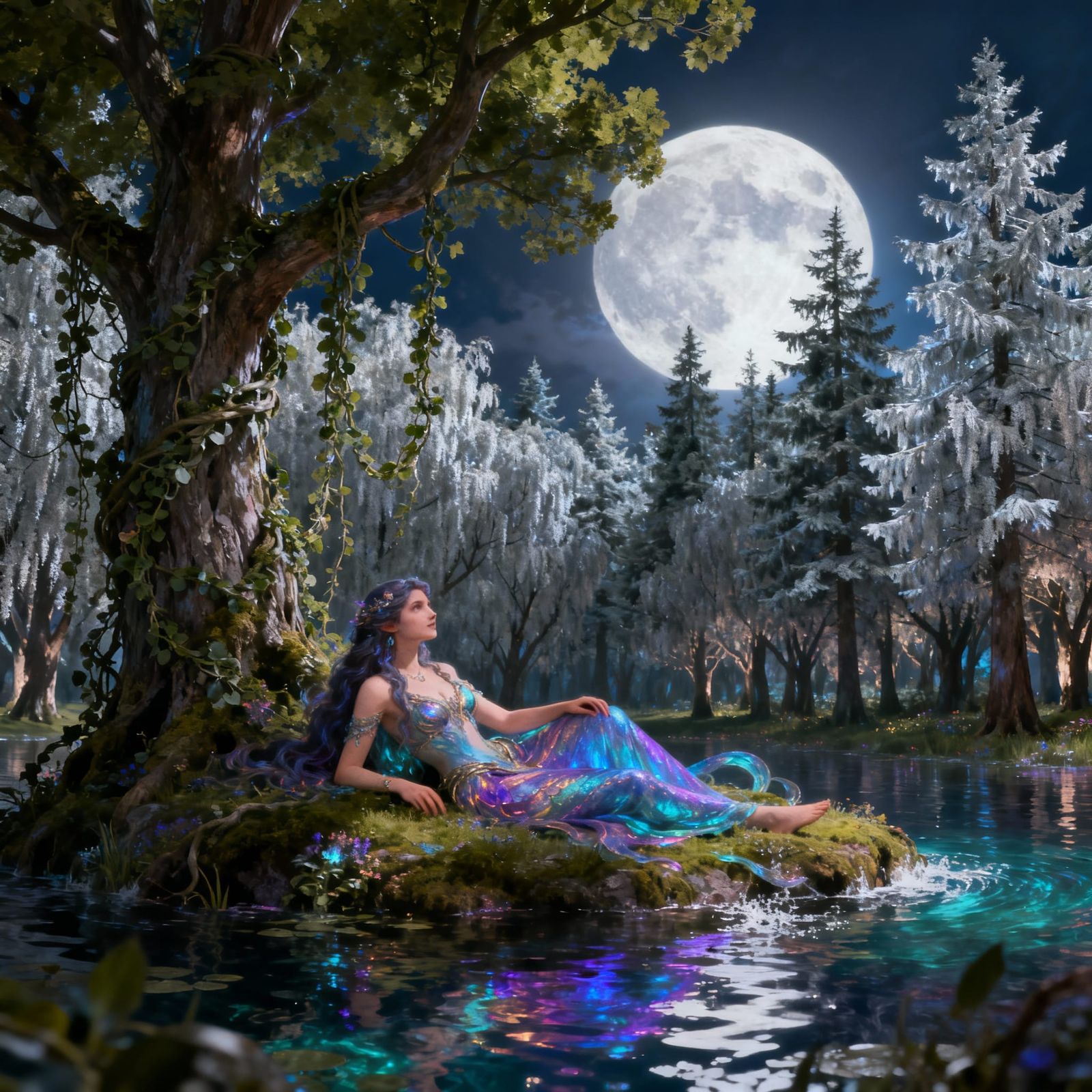 Moon Goddess Reclines on Ogygia, Fantasy Matte Painting