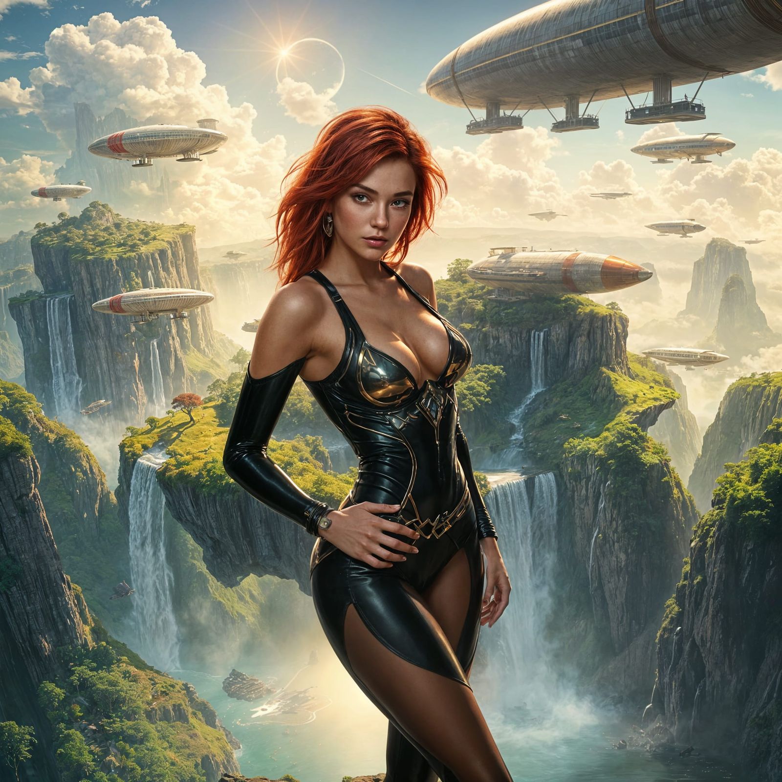 Crimson-Haired Woman on Airborne Island