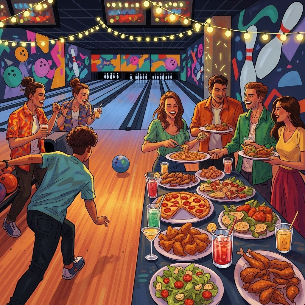 Friends Celebrate with Bowling and Buffet in Digital Art Sty...